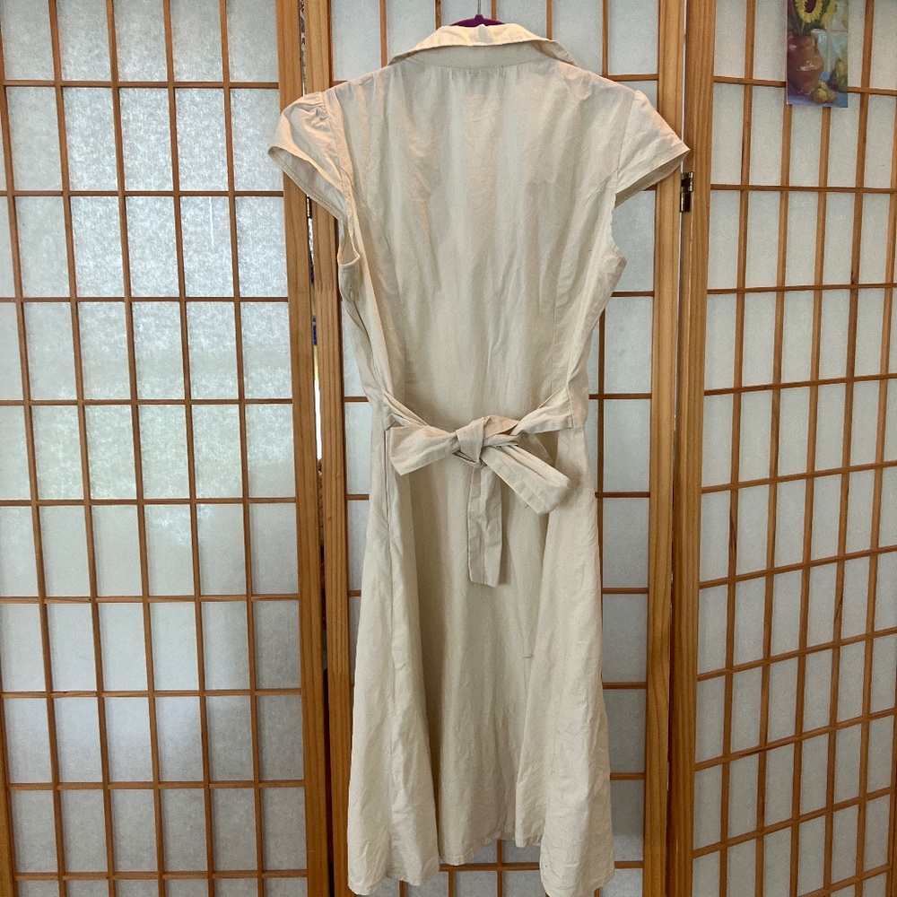 Forever Medium Cream Collared Button Front Vintage Style Short Sleeve Dress - Picture 4 of 5